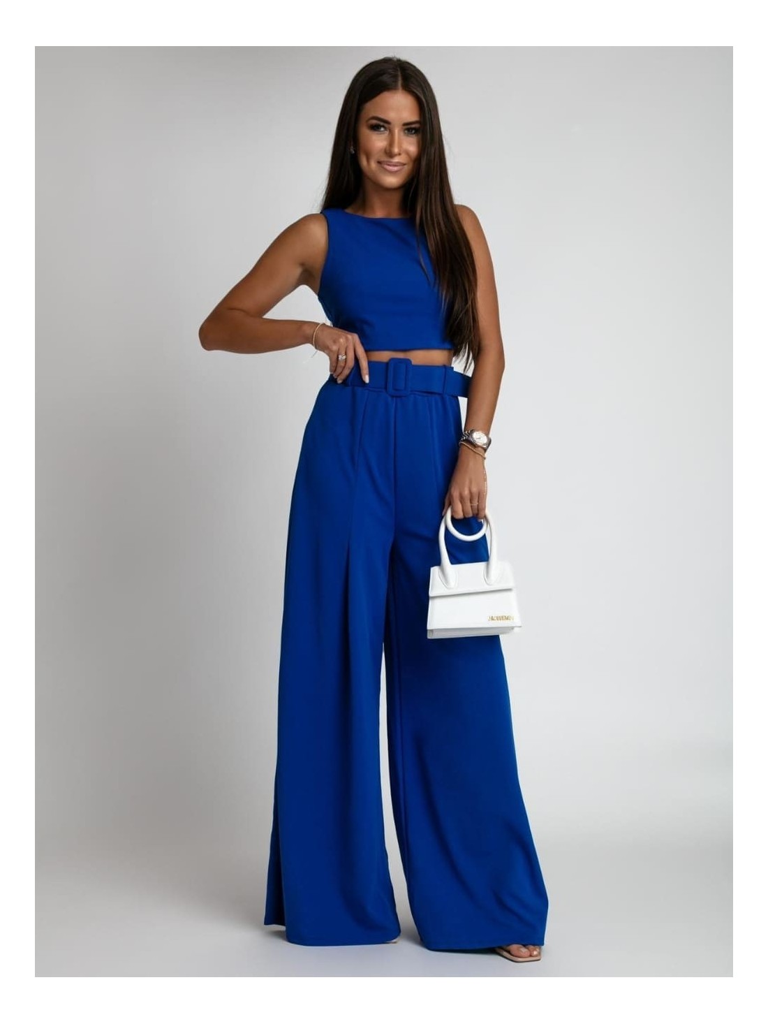 2-piece set, wide pants and cornflower blue blouse AZRHP3868